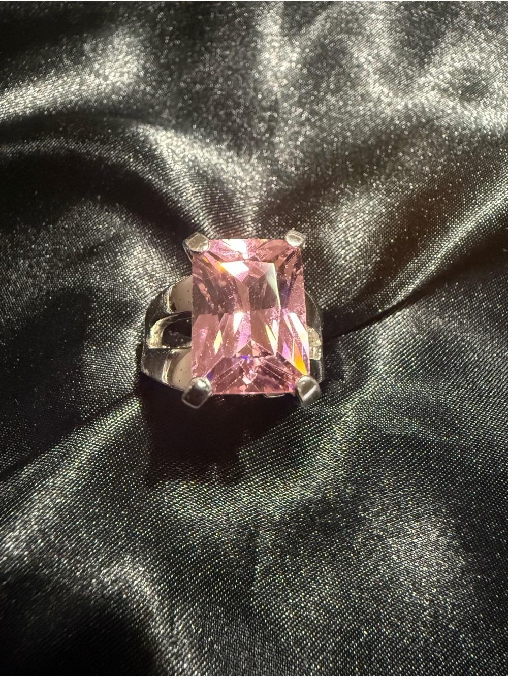💍 Emerald Cut Pastel Pink CZ Spli-Shank Cocktail Ring-925 Sterling Silver